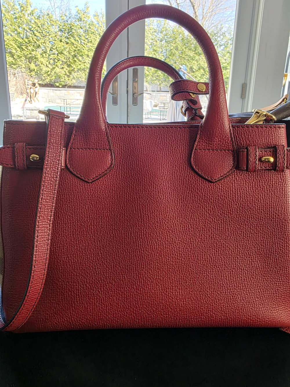 Burberry Burgundy Pebbled Leather Top-Handle Satchel - Picture 5 of 16